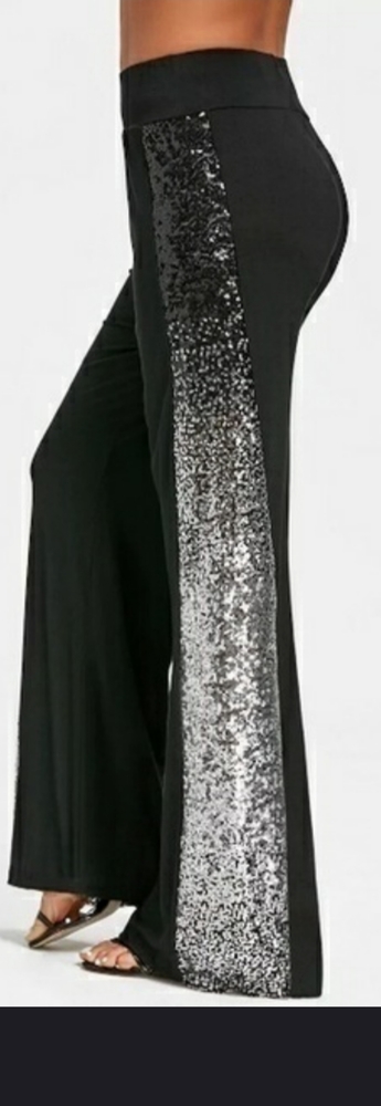 Black and Sheer Silver Sequined Leggings